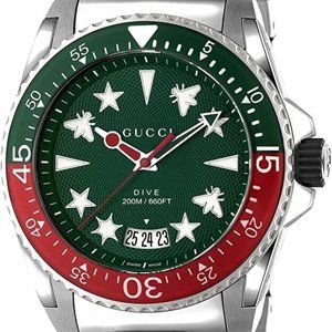 Gucci Dive, NEW, Men's Swiss Watch, 45mm, Green Dial, Sapphire Crystal, YA136222